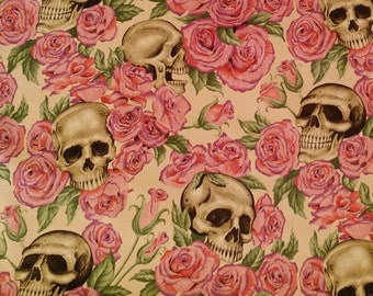 Resting in Roses Tea by Alexander Henry Fabrics rockabilly fabric by the yard