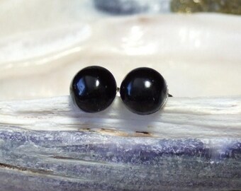 Black Onyx 6mm Round Stud Earrings Earings Titanium Post and Clutch Hypo Allergenic Handmade in Newfoundland Chalcedony