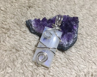 Moonstone Pendant wrapped in Silver non tarnish wire