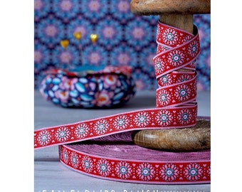 Jacquard Ribbon Trim "Fall Flower Blush" from jolijou 1 meter