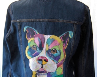 Hand painted pit bull jean jacket
