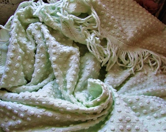 Cool Mint Pistachio Morgan Jones Perky Pops on a Full Sized Vintage Chenille Bedspread - Original Tag, Full Sz