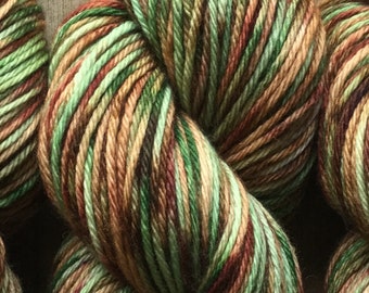 Hand Dyed Yarn, Worsted Weight 4ply, 100% Superwash Merino Wool, Camouflage on Hearty Worsted Yarn