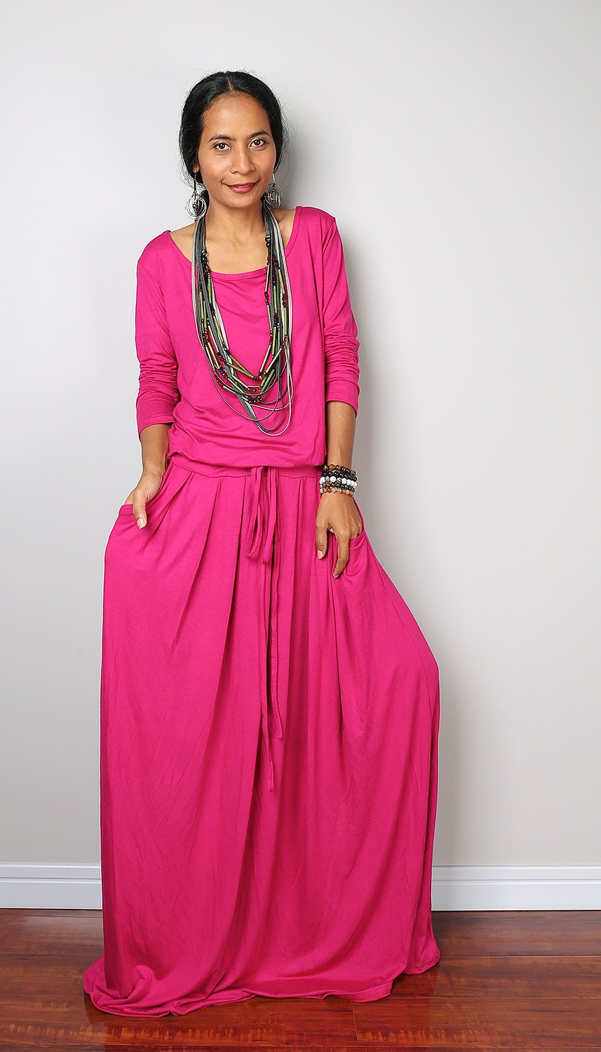 Maxi Dress Hot Pink / Fuchsia Long Sleeve dress : Autumn