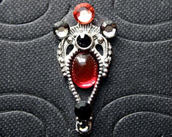 Rosey Reusuable Bindi - Facial Jewelry, Belly Dance, Forehead Adornment, Third Eye, Pink, Rhinestone, ATS, Steampunk, Cosplay