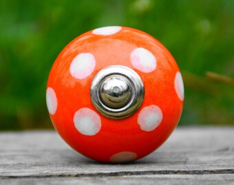Cabinet knob/ceramic knob/orange knob/polka dot knob/door handle/drawer pul/decorative/unique/furniture hardware/baby nursery/kids/bathroom