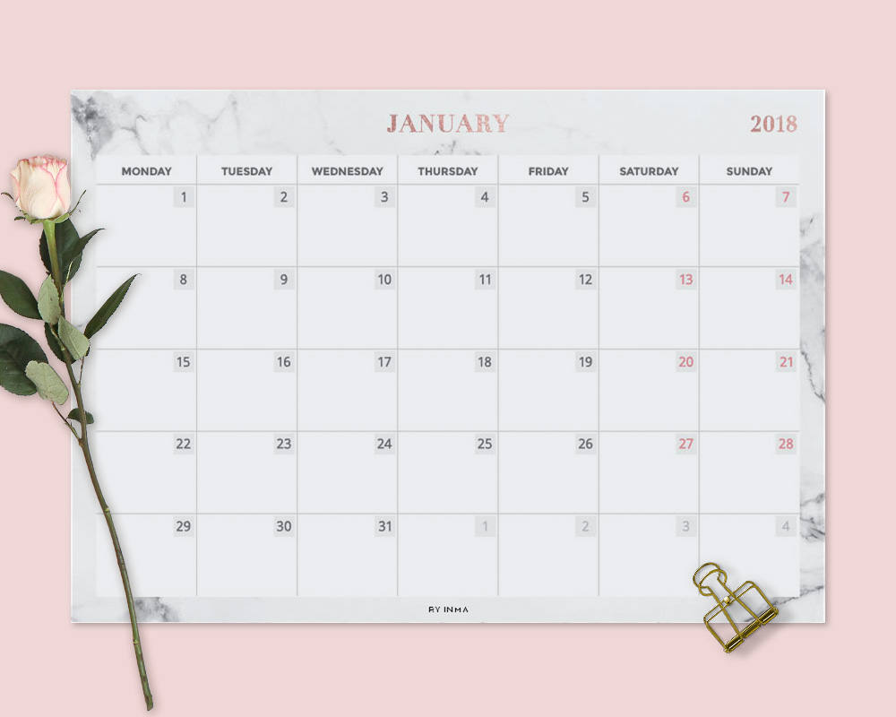 Wall Calendar 2018 Desk Pad Printable Desk Calendar 2018