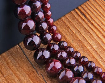 Natural Garnet Beads , Gemstone Beads , Round Garnet Beads , Smooth Gemstone Beads , Genuine Garnet Stone (size 6/8/10/12mm) 15.5" Strand