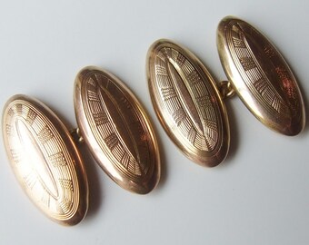 Art Deco 9ct 9k Gold Engine Turned Antique Cufflinks