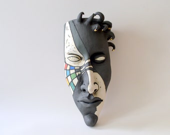 mask - ceramic mask - wall decor - sculpture - art - ceramic art - face - ceramic