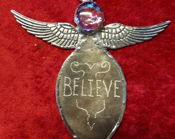Spoon angel handmade angel folk art angel rustic angel Believe angel