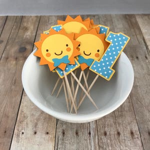 You Are My Sunshine Cupcake Picks in Blue, Set of 12, Party Picks, Cupcake Toppers, Cake Topper, Birthday Party, First Birthday, Baby Shower