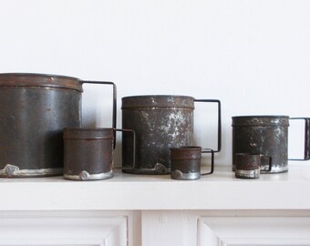 6 Antique Measuring Cups French Tin Cups Farmhouse Set of 6