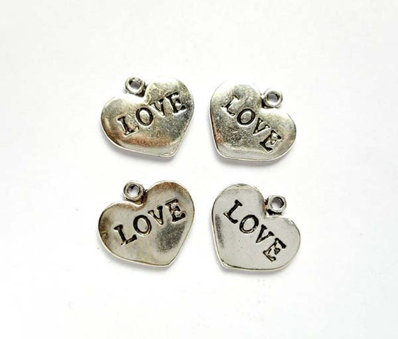 4 Antique Silver Love Heart Charms 21-30-3