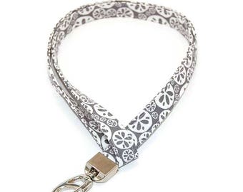 Skinny Lanyard | Preppy Lanyard |Sand Dollar Lanyard | Grey and White Lanyard | Teacher Gift | Name Tag ID Holder | Key Holder
