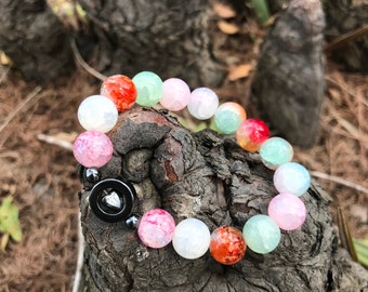 Glass bead bracelet with Hematite beads