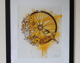 Bird Wheel - Screenprint and Spray Print