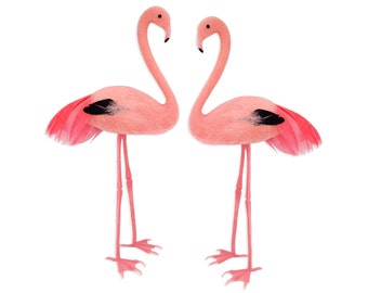 Feathery Pink Flamingo Cake Topper - a sweet bright pastel pink flocked and feathered flamingo for decorating cakes