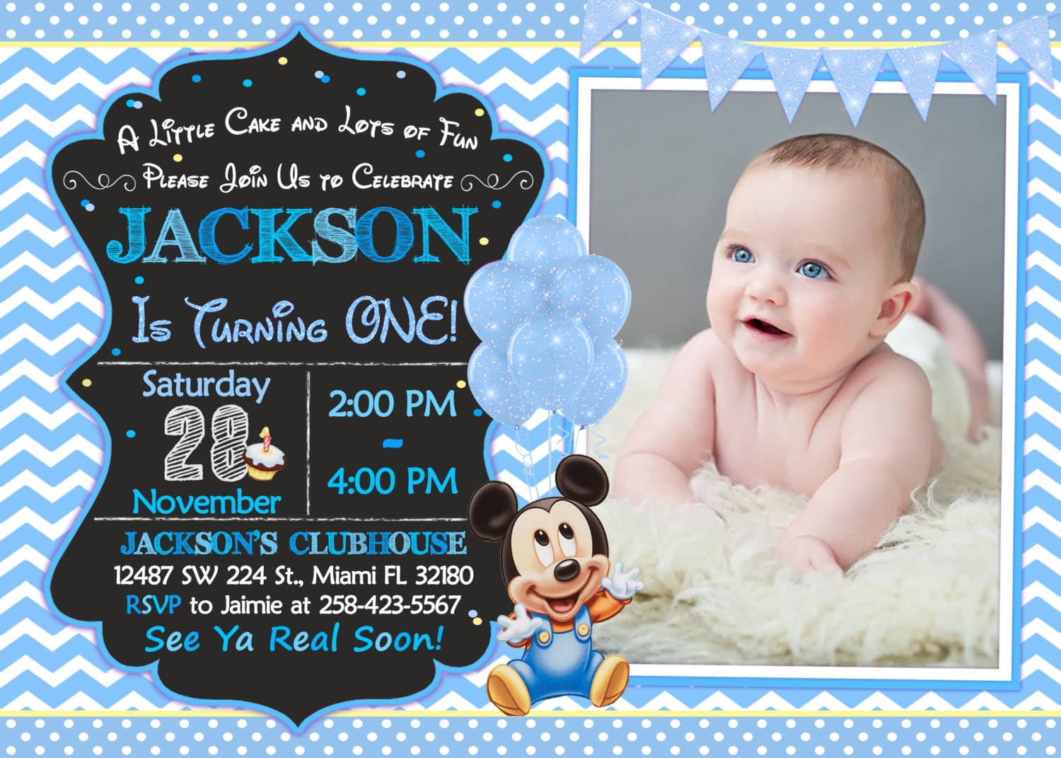 Baby Mickey Mouse First Birthday Invitation Baby Mickey Mouse