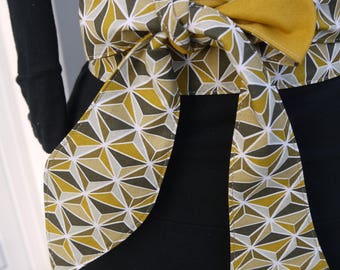 Obi belt reversible - mustard patterns - Japanese style kimono