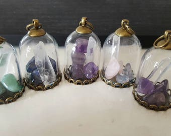 Glass dome terrarium crystal pendant necklace