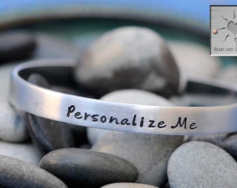 Personalized Bracelet - Hand Stamped Bracelet - Personalized Jewelry - Custom Narrow Aluminum Cuff - Made to Order