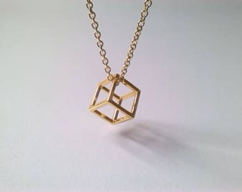 Cubes cube 3d Minimalist gold necklace 18 ' ' 45cm