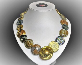 Button necklace - Golden Dream. Gift for her, boho necklace, statement necklace, unique gift, buttons, handmade jewelry, Mothers Day, OOAK