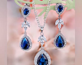 Royal Blue earrings Blue Bridal earrings Wedding blue jewelry set Blue drop earrings Navy blue Bridesmaid Sapphire earrings Something blue