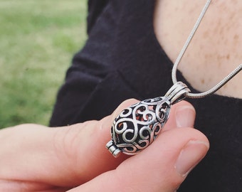 Teardrop Antique Silver Locket Necklace - Essential Oil Diffuser Necklace - Diffuser Locket - Aromatherapy Necklace - Diffuser Jewelry