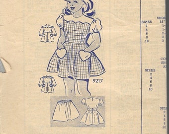 Vintage 1949 Marian Martin 9217 Girl's One Piece Dress With Heart Shaped Pockets and Panties Sewing Pattern Size 4 Breast 23" UNCUT