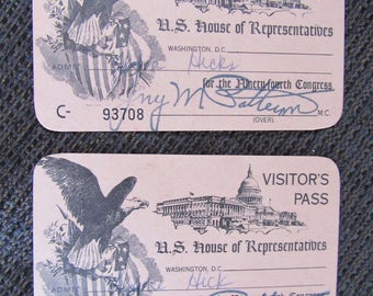 Lot of 2 Vintage US House of Representatives Visitors Passes Jerry M Patterson Free Shipping