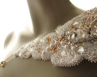 Couture Wedding Epaulet Bridal Shoulder Jewelry Asymmetric White Epaulet Couture Embroidery Epaulet Shoulder Jewelry Statement Accessory
