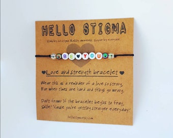 Mental health awareness, message jewellery, strength bracelet, depression support, mental health support, positivity gift, Friendship gift