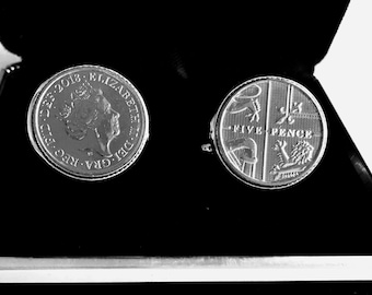 THE FIRST 2018 Five New Pence Coins Set Inside Cuff links with Free Case or Pouch. The Special Present