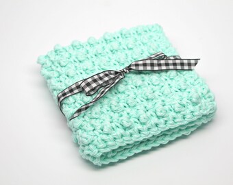 Cotton Washcloth- Crochet Washcloth- Makeup Washcloth- Face Scrubbie- Exfoliating Washcloth- mint green