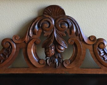 Vintage French Carved Wood Plaque, Large Wall Hanging Wood Plaque, Wood Planel, Vintage Wall Carving