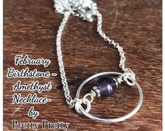 February Birthstone -Amethyst - Sterling Silver Necklace