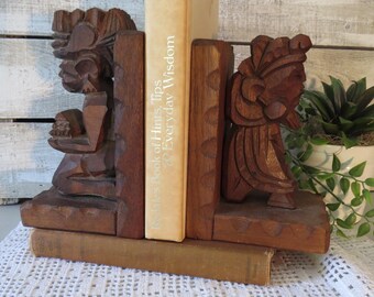 Hand Carved African Wood Bookends Tribal Decor wood sculpture