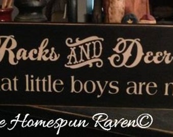 Rifles Racks and Deer Tracks boys made of Primitive Handpainted Wood Sign Plaque BRAND NEW