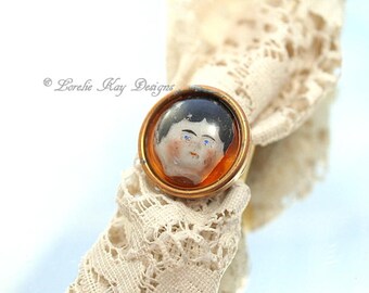 Frozen Charlotte Doll Head Ring Resin Dome Ring Brass & Gold Plated Doll Ring Lorelie Kay Original