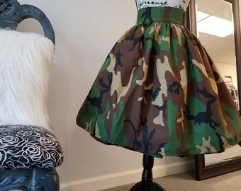 Unique Camo Print Midi Length Skirt Camouflage Midi Skirt