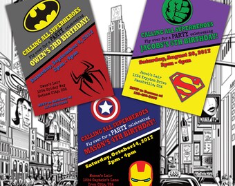 Super Hero Birthday Invitation, 5x7 DIGITAL