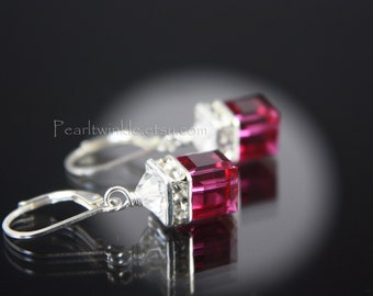 Fuchsia Crystal Earrings, Fuchsia Swarovski Earrings, Mother's Day gift for her under 50 30, Pink Swarovski Crystal Earrings, Fuchsia