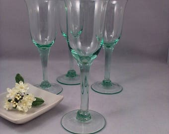 Wine Glasses Hand Blown Green Wine Glasses Set of 4
