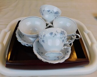 Vintage Blue and WhiteTeacups and Saucers, by Johann Haviland of Bavaria, Germany