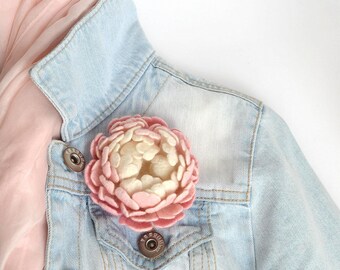 Felt brooch pink peony Felt flower brooch Nuno felted brooch Valentines gift Silk flower Felted flower Hair clip Gift for mom Winter fashion