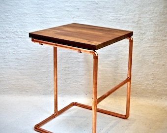 Sidetable Table Nightstand Rack Copper Pipe DIY Shelf Oak