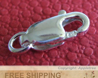 20 Solid Sterling Silver Lobster Clasps 10mm x 4mm with Jump Ring and Trigger