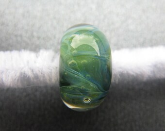 BORO Lampwork Focal Bead, BORO Lampwork Bead, Lampwork Focal, Ocean Hues, Sea Green, Moss Green, Sapphire Blue, Aqua Blue, White - HGD1750